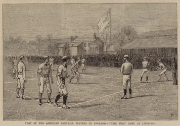 Visita de los jugadores de béisbol estadounidenses a Inglaterra, su primer juego en Liverpool